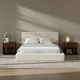 RECCI Cloud Upholstered Full Bed Frame with Headboard, 5 Inch Foam Padded Platform, No Box Spring, Easy Assembly(Cream)