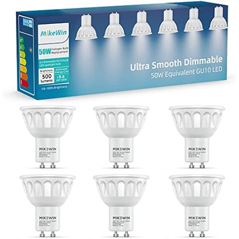 MikeWin GU10 LED Bulb Dimmable,5000K Natural Bright White GU10 Bulb Replacement for Track Lighting,500LM,5W(50W Equivalent) Light Bulb for Kitchen, Range Hood,Living Room,Bedroom,UL Listed-6Pack Cover