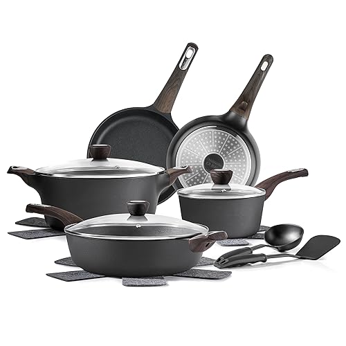 Comparison: Best Non Stick Cookware For Induction Cooktop 7 SENSARTE Pots and Pans Set Non stick, Non toxic Healthy Induction Cookware Set, 14 Pcs Non Stick Kitchen Cooking Set with Frying Pans Set & Saucepan, PFOA PFOS APEO Free, Black