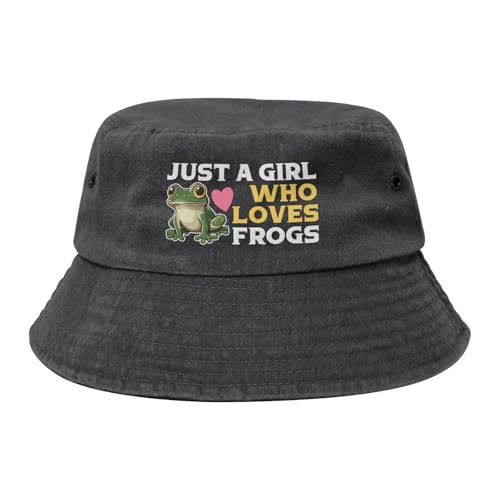 Qauirfe Just A Girl Who Loves Frogs Fashion Cowboy Denim Fisherman Hat Outdoor Fishing Cap Sun