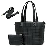 SUIKIHUM Große Reisetasche für Damen, gesteppt, bauschig, Tragetasche mit abnehmbarem Schultergurt, Laptop-Arbeitstasche mit Handtasche, Schwarz, Large