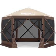 MASTERCANOPY 12x12FT Pop Up Gazebo Screen Tent - Instant Screen House with Netting, Quick Set, Outdoor Canopy Shelter with Carry Bag for Camping, Backyard & Patio Beige&Coffee