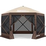MASTERCANOPY 10x10FT Pop Up Gazebo Screen Tent - Instant Screen House with Netting, Quick Set, Outdoor Canopy Shelter with Carry Bag for Camping, Backyard & Patio (Beige&Coffee)