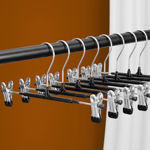 SOULNAMAN Lot de 20 cintres réglables pour pantalons, jupes, cintres robustes et peu encombrants, crochet pivotant à 360°, antidérapant pour jupe, chaussettes
