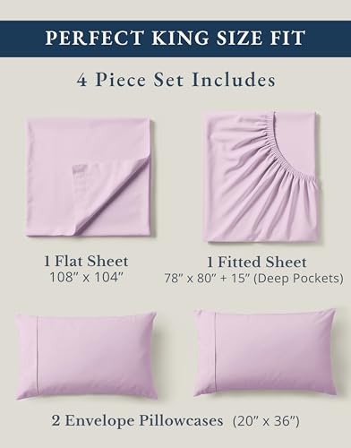 Image of LANE LINEN 100% Organic Cotton Fully Elasticized King Sheet Set, Low Pilling Fade Resistant Machine Washable Naturally Cooling King Bedding Set, Soft & Comfy Cotton Sheets - Orchid Petal