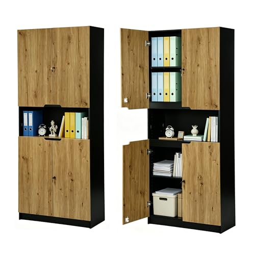 Songvas Armoire de Bureau, avec 4 Portes 2 Serrures, Meuble de Rangement Multifonction avec Compartiment Ouvert, Étagères Réglables, pour Bureau, Home...