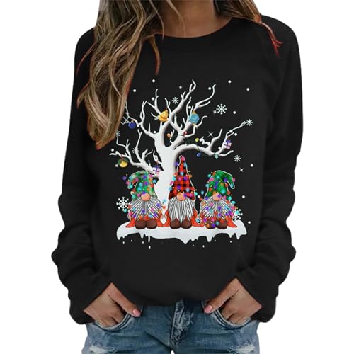 Sweatshirt femme manches longues noir pull ample col rond mode automne XXL