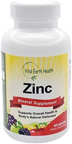 Vital Earth Health Zinc 50mg Supplement - High Potency Zinc Tablets Supports Healthy Immune System, Natural antioxidant, Improve Energy - 60 Tablets