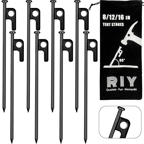 RIY Tent Stakes Heavy Duty 8 inch Metal Tent Pegs for...