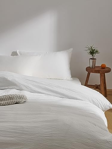 クモリ(Kumori)寝具カバーセット 布団カバーセット 洗いざらし シワ加工 水洗い やわらか （掛け布団カバー ボックスシーツ 枕カバー）吸水速乾 丸洗いOK 肌に優しい 洗える 無地 シンプル オールシーズン(シングル・3点セット ホワイト)（Amazon）