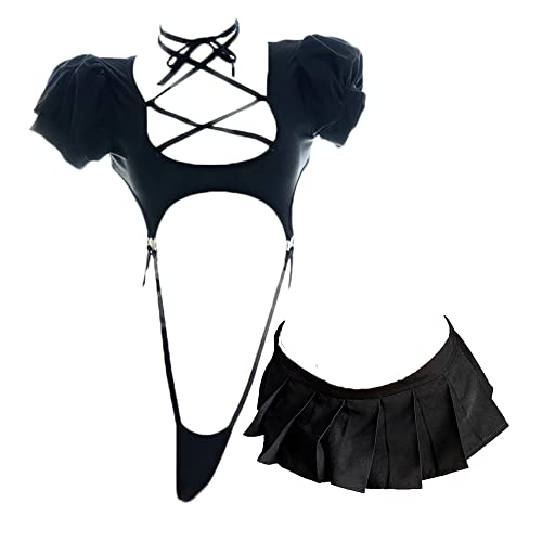 JasmyGirls Lencería para cosplay, disfraz de anime, sexy, recortado, linda minifalda, top kawaii, ropa interior Lolita, traje de baño japonés