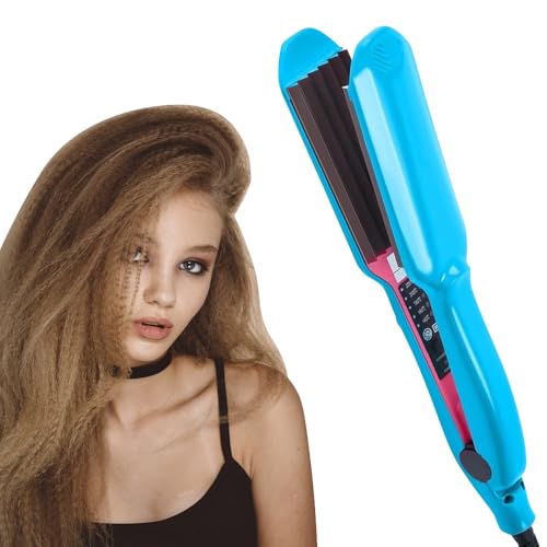 KBIBCK Hair Crimpers for Women, Hair Crimper for Volumizing with 5 Heat Setting, Professional Crimping Iron, Volumizing Hair Iron for Girls, 30s Rapid Heating for Fluffy Hairstyle, Corn, Waves (Blue)