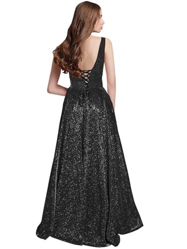 Prom Dresses Long A Line with Pockets V Neck Formal Evening Ball Gowns Side Slit Glitter Party Dress Plus Size 20253