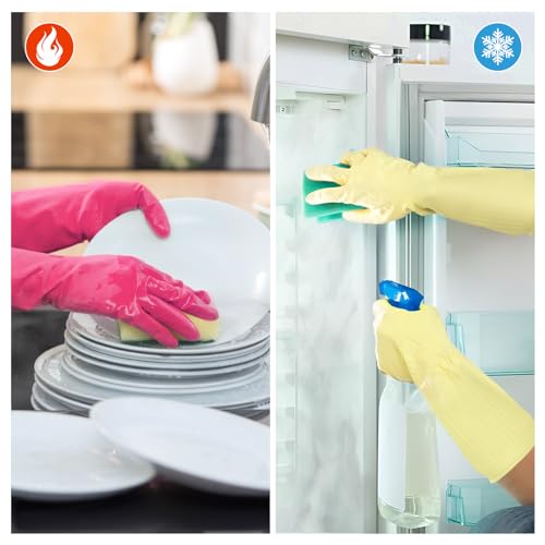 WATUNID 3 Pares Guantes De Goma Largo, Guantes De limpieza Antideslizantes, Limpieza Reutilizable el Hogar, Guante Cocina, Baño, Lavandería, Jardinería, Cuidado(L,Amarillo, Rosa, Verde) - imagen 5