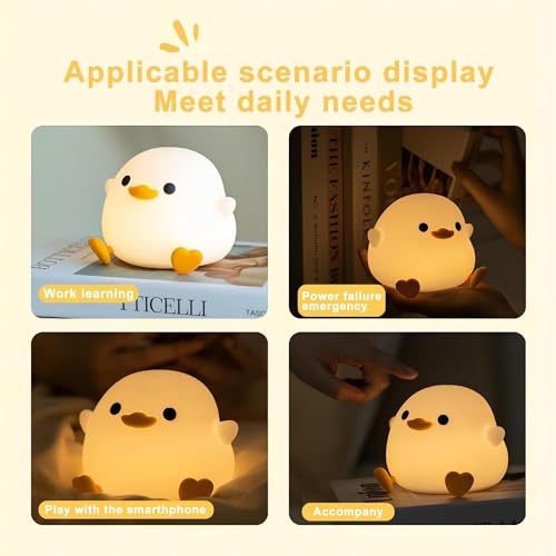 Image of S NMT Cute Duck Night Light for Children,Soft Silicone Sleep Light with USB Rechargeable,Touch Sensor Nightlights for Kids Room Gift