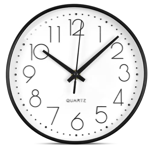 Aolso 20 cm (8 pollici) Orologio da Parete Moderno Silenzioso,Orologio da Muro al Quarzo Circolare Facile Lettura,Movimento al Quarzo per Camera da Letto, Soggiorno, Cucina, Ufficio-Bianco+Nero