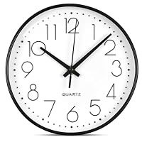 Horloge Murale Silencieuse de 8 Pouces, Décorative, Ronde, Facile à Lire, pour la Maison et Le Salon (Cadre Noir Bootom Blanc Mot Noir