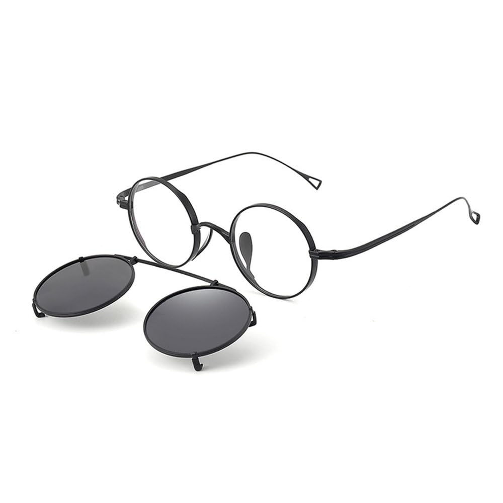 Okulary przeciwsłoneczne Vintage Titanium Round z klipsem i polaryzacją. Okulary przeciwsłoneczne w stylu retro. Modne oprawki dla mężczyzn i kobiet.