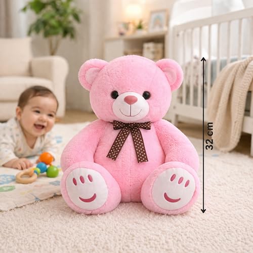 Image of ZEXSAZONE Toy Cute Smiile Soft Teddy Colored Huggable Bear | 32 cm | Plushie Soft Toys for Kids | Plush Soft Toys for Baby Boys and Girls Kids - Teddy | Best Valentine Gift (Pink)