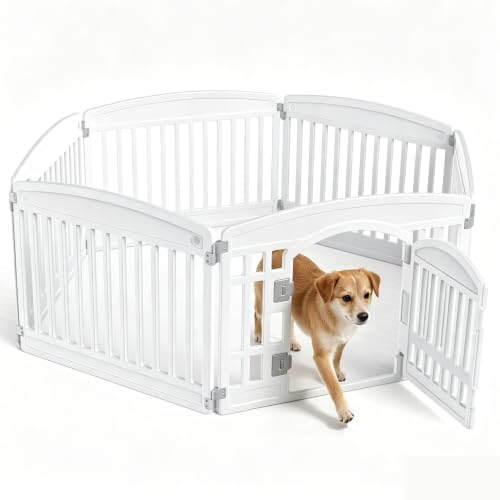 Image of Sweetcrispy Dog Playpen, 6 Panels Indoor Plastic Puppy Pet Fence, 24 Inch