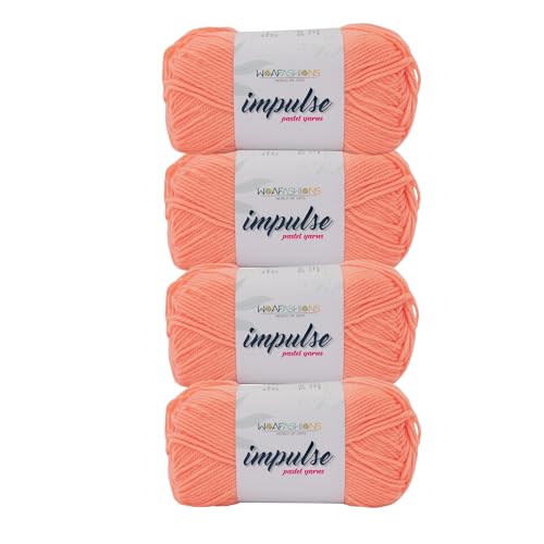 Image of WOAFashions Impulse Hand Knitting & Crochet Yarn, Premium Acrylic, 4 : Medium (Orange Coral) (4x100gms / 14.1oz)
