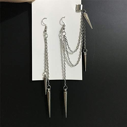 Damleng Lightweight Unique Black Punk Long Tassel Chain Ear Cuff Earrings 316L Stainless Steel Vintage Barrel Nails Crawler Climer Dangle Drop Earrings For Men Women Unisex (Silver) #TOP2