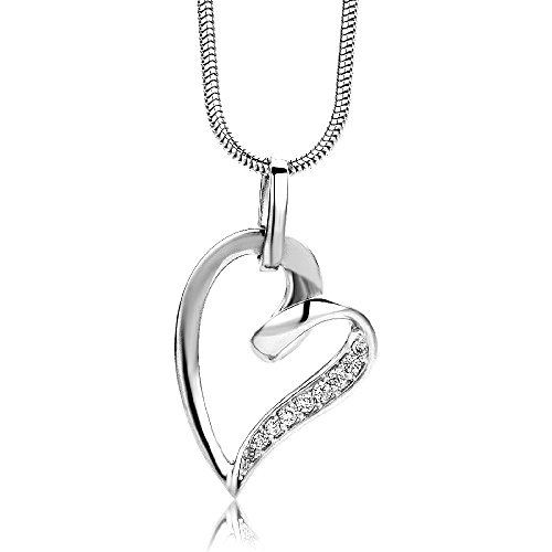 Miore - Collar de plata de ley con circonita en forma de corazon