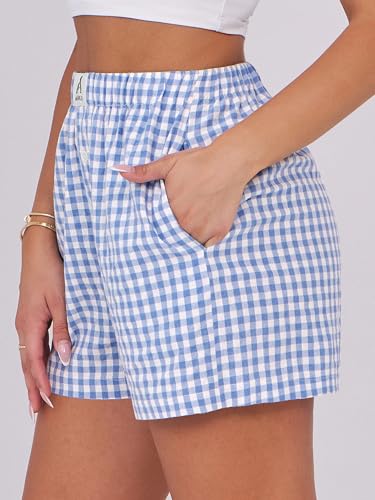 Image of ANRABESS Boxer Shorts for Women Gingham Pajama 2026 Summer Casual Lounge Sleep Plaid Shorts Y2K Beach Bottoms