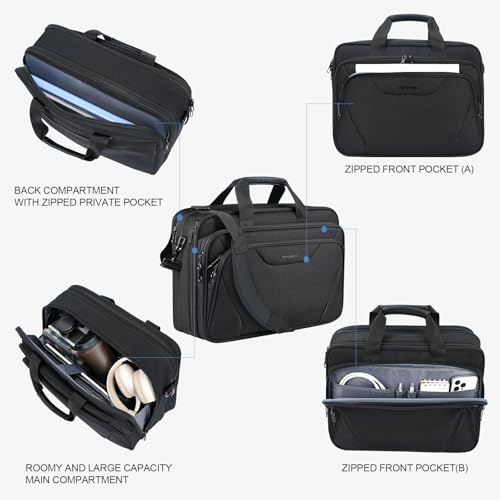 Image of KROSER Laptop Bag Premium Laptop Briefcase Fits Up to 17.3 Inch Laptop Expandable Water-Repellent Shoulder Messenger Bag Computer Bag for Travel /Business /Men /Women-Black