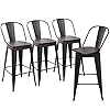 Apeaka 30" Swivel Metal Bar Stools Set of 4 High Back Bar Height Stools Industrial Bar Chairs with Wooden Seat Matte Black