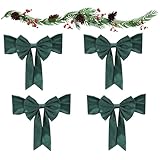 Christmas Red Velvet Chair Bows 11.8 x 29.5 Inch Pre-Tied Christmas Chair Sashes for Dining Chairs and Holiday Decor (Green,4pc)
