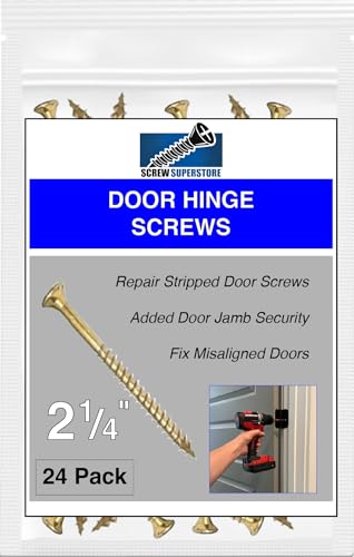 Tornillos para madera con acabado en latón pulido de 9 x 2-1/4 pulgadas – Tornillos extra largos para bisagras de puerta de acero - Tornillos de seguridad para puertas - Paquete de 24 miniatura 1