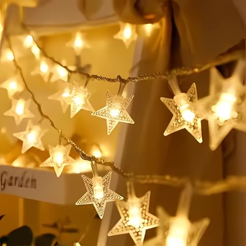 Image of One94Store Mini Star Fairy String Lights - 14 LED, 3 Meter, Warm White Decorative LED Lights for Bedroom, Home, Garden, Diwali, Christmas, Wedding & Party Decoration (Pack of 3)