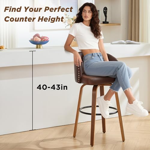 Image of 28 inch H 360 Swivel Bar Stools Counter Height Bar Stools Set of 6(Brown)