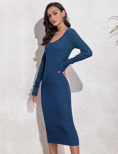 Rocorose Women's Crewneck Pullover Sweater Dress Elasticity Slim Fit Sweater Knitted Bodycon Dresses3