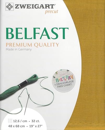 Image of Wizardi Belfast 32 Count Curry 3609 /3008. Needlework Canvas, Cross-Stitch Fabric, Embroidery Cloth, Needlepoint Canvas. 100% Linen. Precut Zweigart