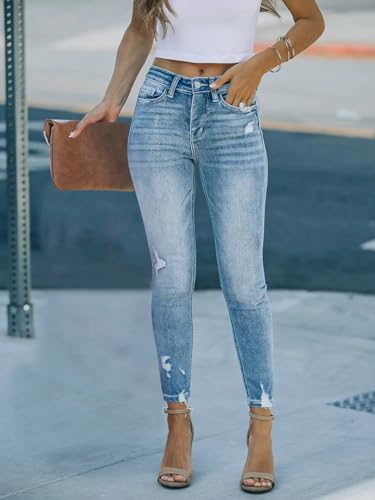 Image of KUNMI Women's Ripped Skinny Jeans Distressed Stretchy Denim Pants