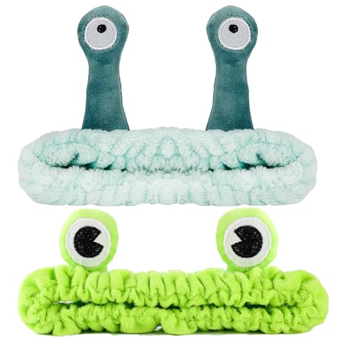AOOTUERL 2 Pcs Skincare Headband, Cute Frog Headband and Snail Headband Headband