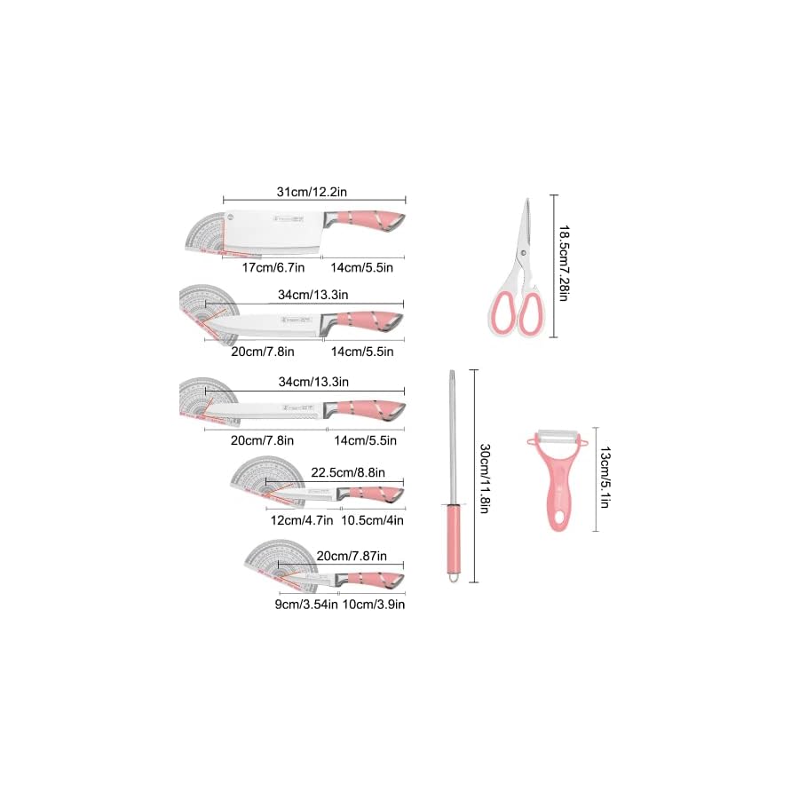 Knife-Set-9-Piece-Pink-Professional-Kitchen-Knife-Set-for-Chef-Super-Sharp-Knife-Set-with-Acrylic-Stand-Stainless-Steel-Knife-Block-Set-for-Kitchen-with-Sharpener-and-Scissors-Ergonomical-Design Knife Set, 9-Piece Pink Professional Kitchen Knife Set for Chef, Super Sharp Knife Set with Acrylic Stand, Stainless Steel Knife Block Set for Kitchen with Sharpener and Scissors, Ergonomical Design