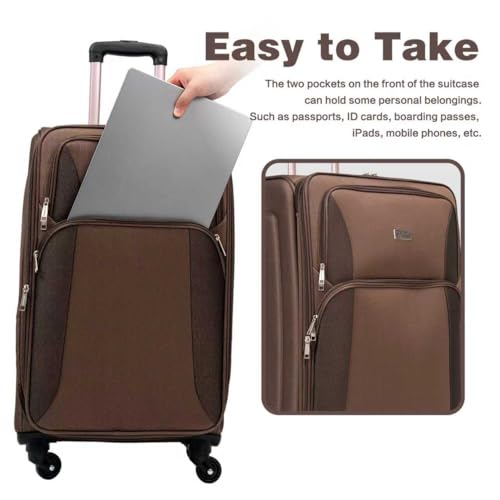 4-Piece Expandable Softshell Luggage Set - Lightweight Softside Suitcases,Smart Interior Organization, 25% Extra Space, Water-Resistant 600D Oxford PVC, Quick-Access Exterior Pockets (Brown)3