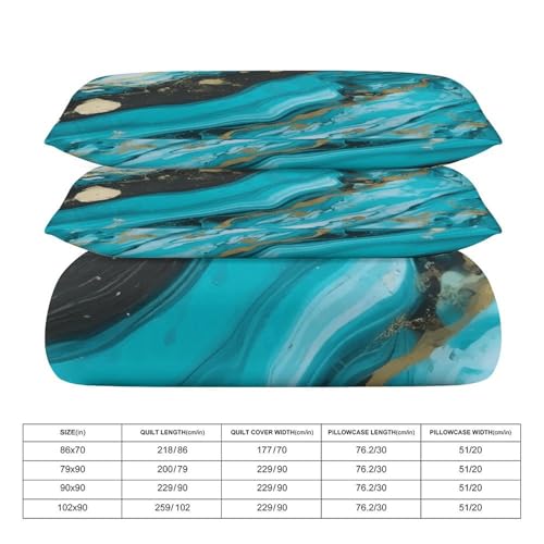Housse de couette en marbre bleu 3 pièces avec 2 taies d'oreiller ultra douces pour grand lit - 3