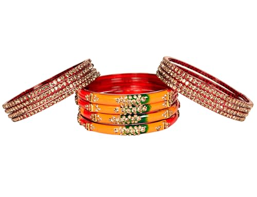 Image of Swara Creations Green Mehrun Red Glass Bangles Set for Women | Zirconwork Bangles | Glass bangles for festivals & occasions, Traditional glass bangles (SKU276)