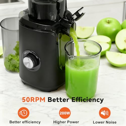 Image of NEWBULIG Juicer Machines, 4.25 inch Feed Chute Cold Press Juicer, Black | BPA-Free, Reverse Function, High Juice Yield, Easy to Clean, Slow Masticating Juicer or Vegetables & Fruits