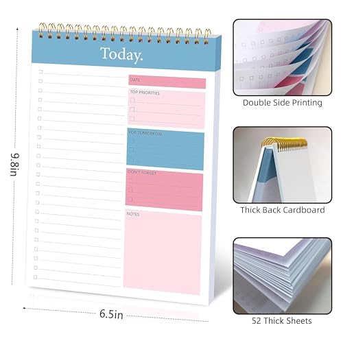 Image of To Do List Notepad - Daily Planner Notepad Undated 52 Sheets Tear Off, 6.5 inch x 9.8 inch Checklist Productivity Organizer with Hourly Schedule for Tasks