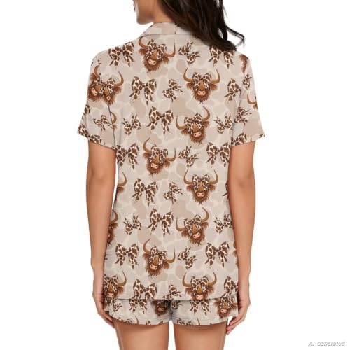 Image of Renewold Button Down Womens Pajama Set Short Sleeve Loungewear Bow Nightwear Sleepwear Night Suit Tops Shorts 2 Pieces