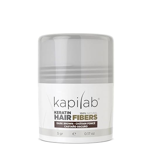 Kapilab Fibras Capilares - Disimula la falta de Cabello al Instante – Microfibras en Polvo de Queratina para Hombres y Mujeres - Tapa la Calvicie de forma Natural - 5gr - Castaño Oscuro