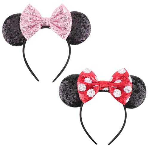 Image of DRESHOW Mouse Ears Bow Headbands Glitter Party Decoration Cosplay Costume for Women