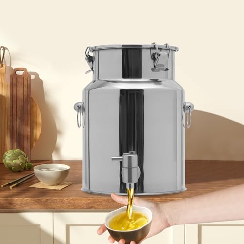 QIANMOON Beverage Drink Dispenser, 304 Stainless Steel Milk Can, Water/Beverage/Drink Dispenser for Milk, Wine, Oil Storage Transport (10L)