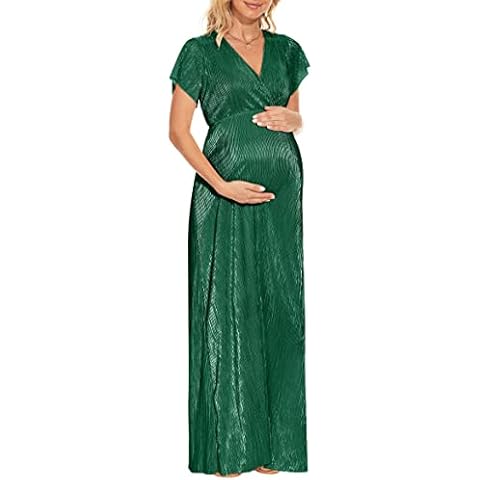 Peauty Maternity Maxi Dress Maternity Dress for Photoshoot Maternity Dress for Baby Shower Maternity Dress for Wedding Guest Maternity Dress Summer Dark Green L Cover