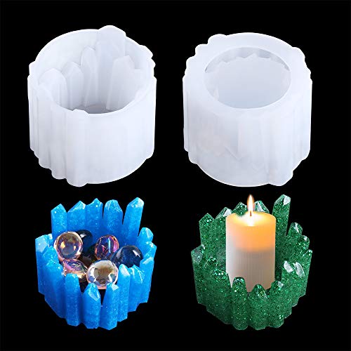 Resin Candle Holder Molds, Tubala 2 Pcs Silicone Candlestick Resin Mold Iceberg Shape Crystal Candle Holder Mold for DIY Jewelry Storage Box Trinket Container Home Decor